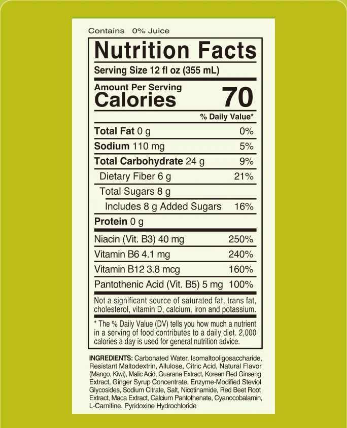 WAVYN Energy + Fiber, Mango Kiwi nutrition facts