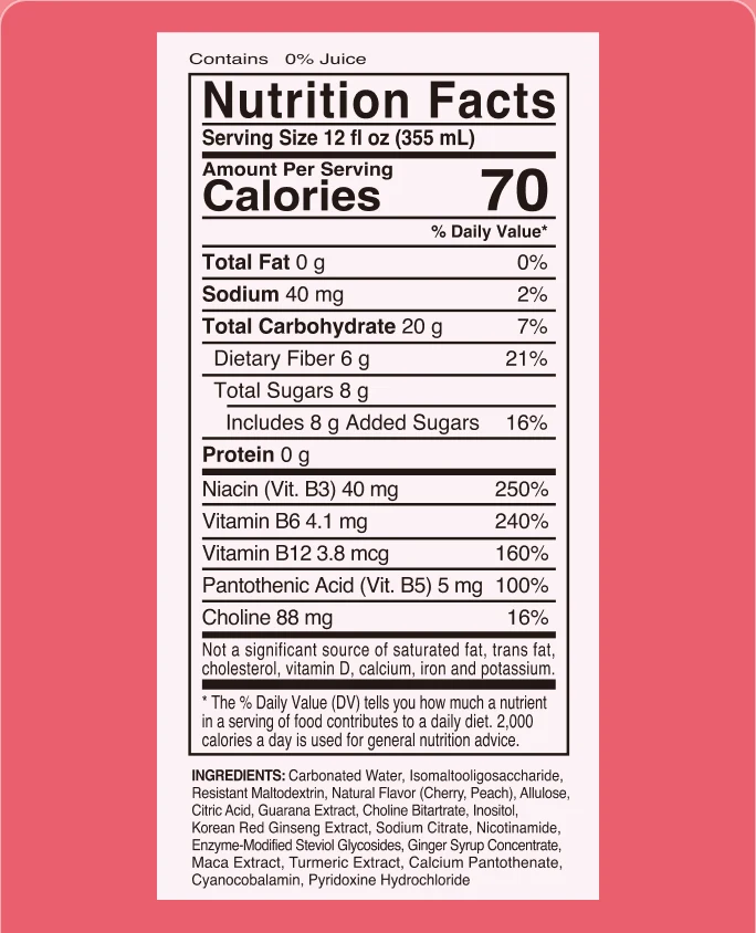 WAVYN Focus + Fiber, Cherry Peach nutrition facts
