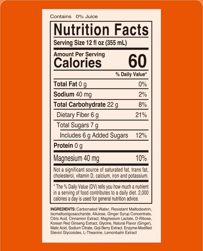 WAVYN Calm + Fiber, Ginger Cinnamon nutrition facts
